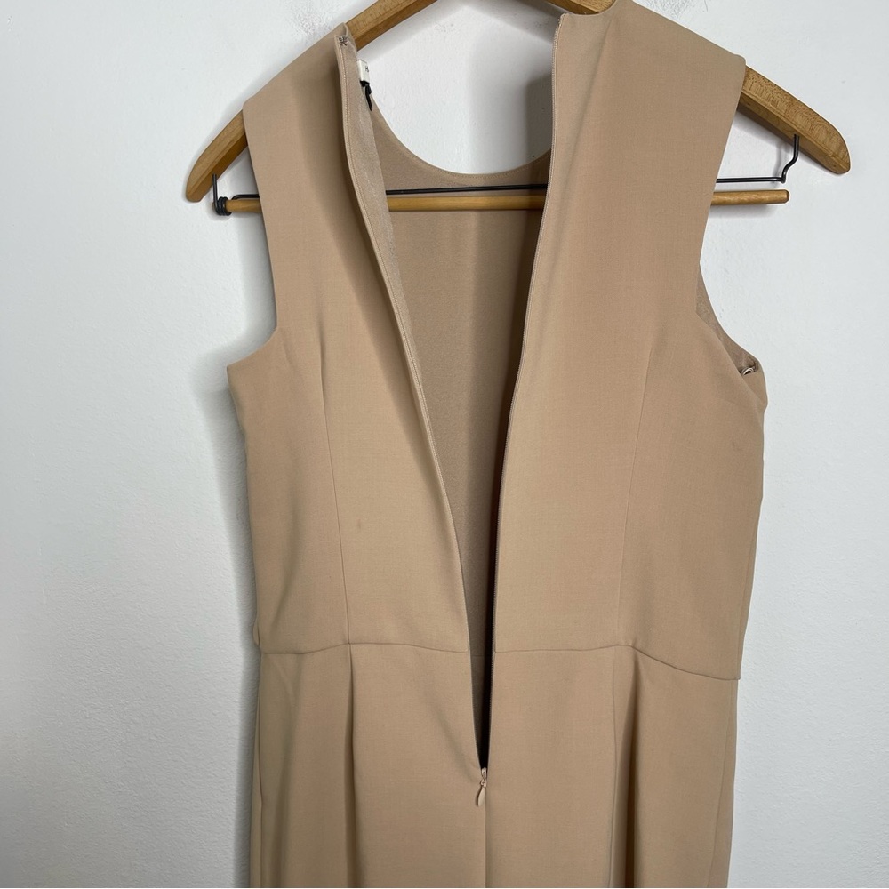 Halston Heritage Camel Drape Front Asymmetrical Hem Dress Sleeveless Size 4 - Picture 15 of 16